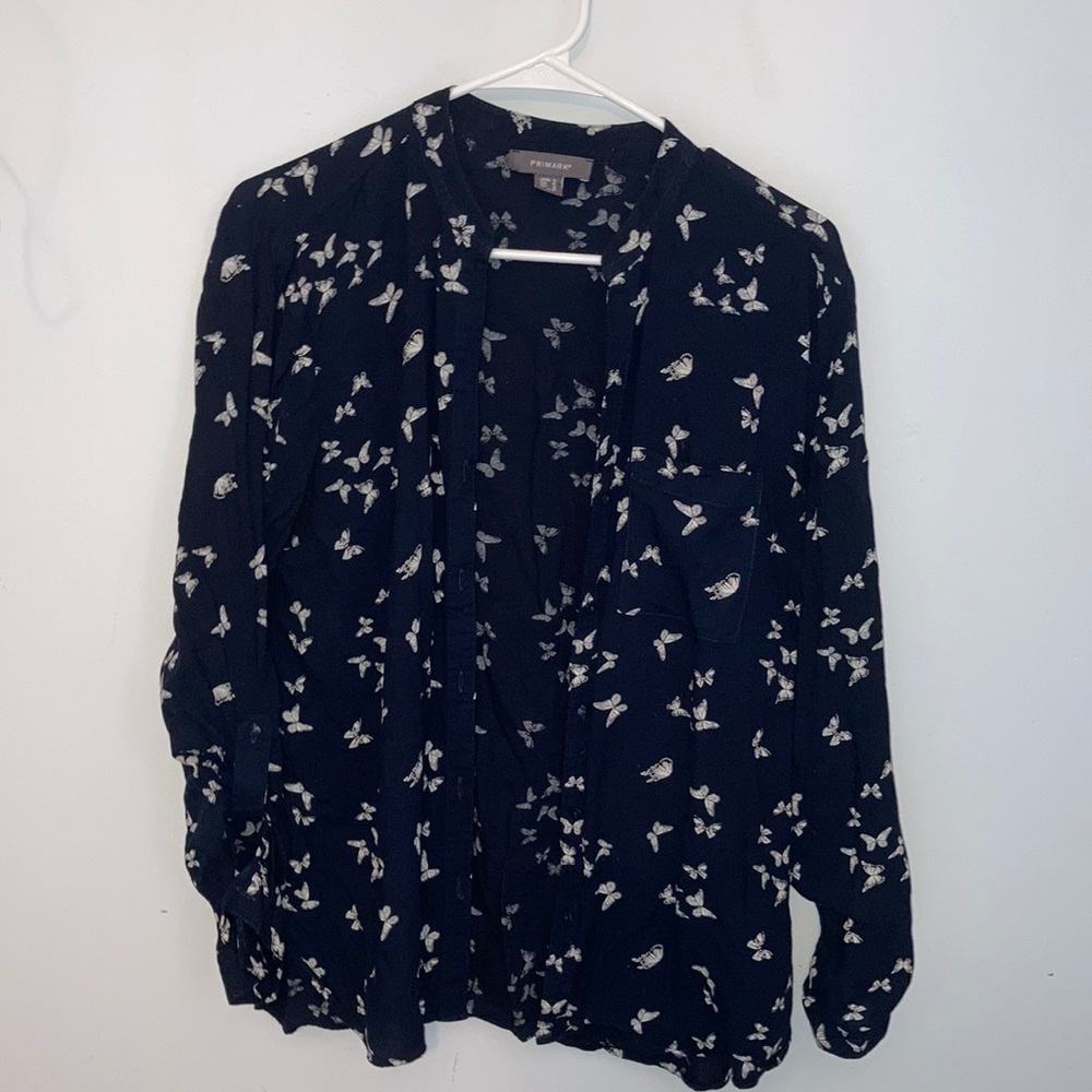 Button Down Butterfly Print Shirt